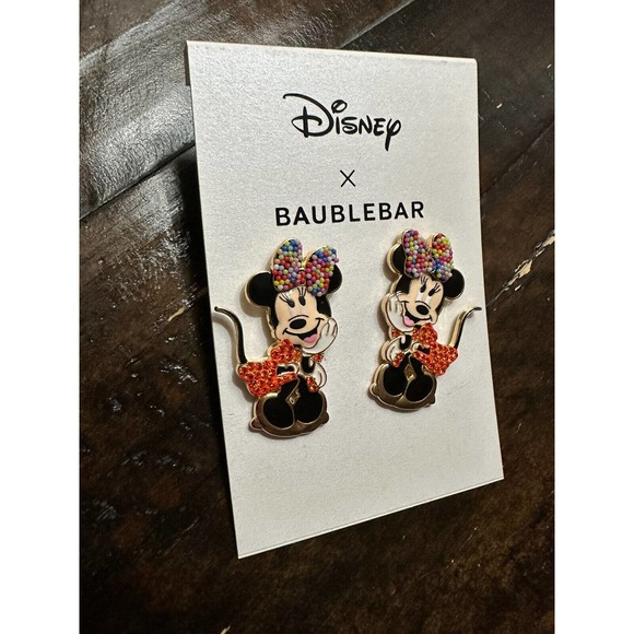 Disney XBaubleBar Minnie Mouse Crystal Earrings LARGE Red Tongue Blush Tail NEW - Picture 4 of 5